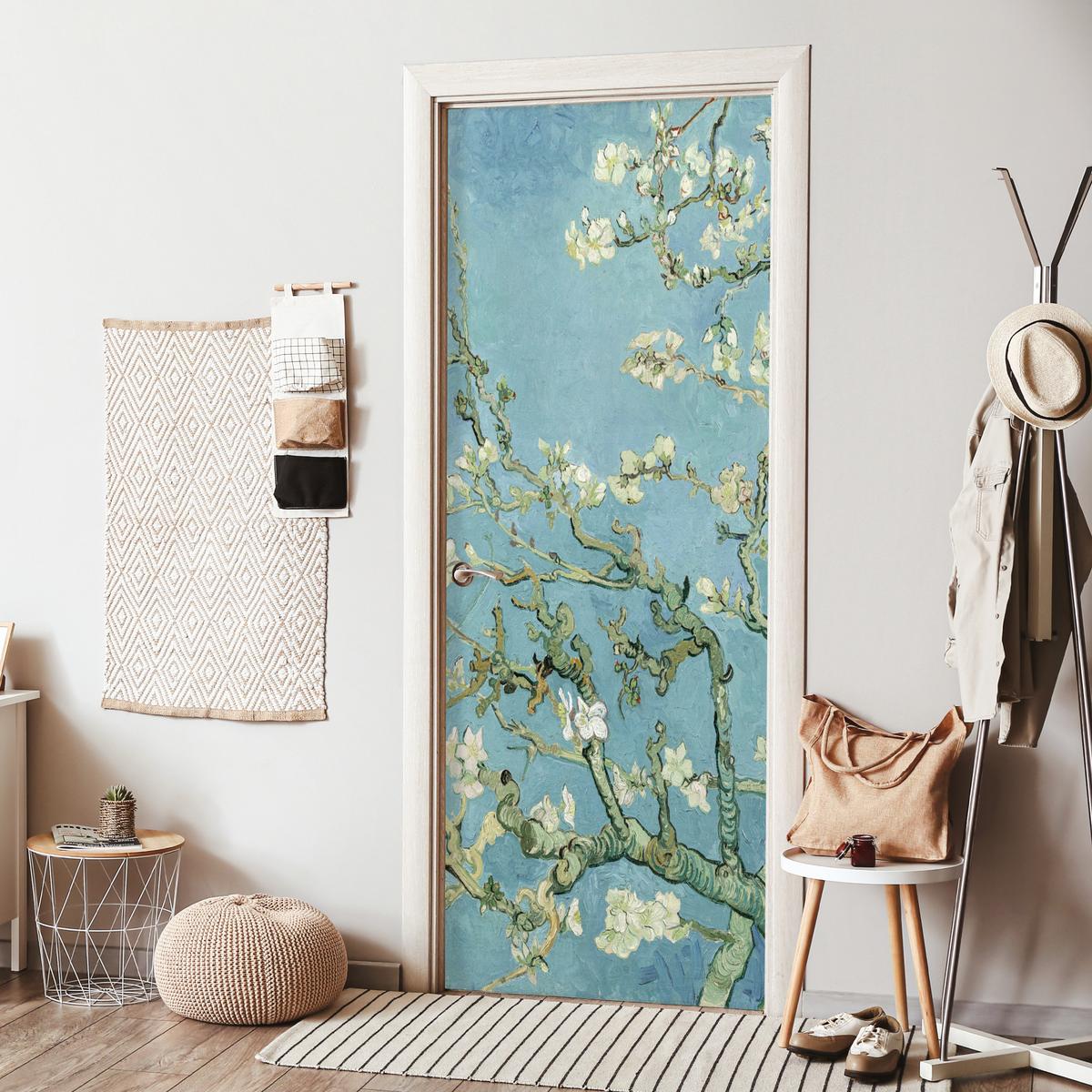 TÜRAUFKLEBER Selbstklebend - Mandelblüte - Van Gogh - Kunst 95x235 cm - Türtapete - Pastellblau, Kunststoff (95/235cm) - MuchoWow