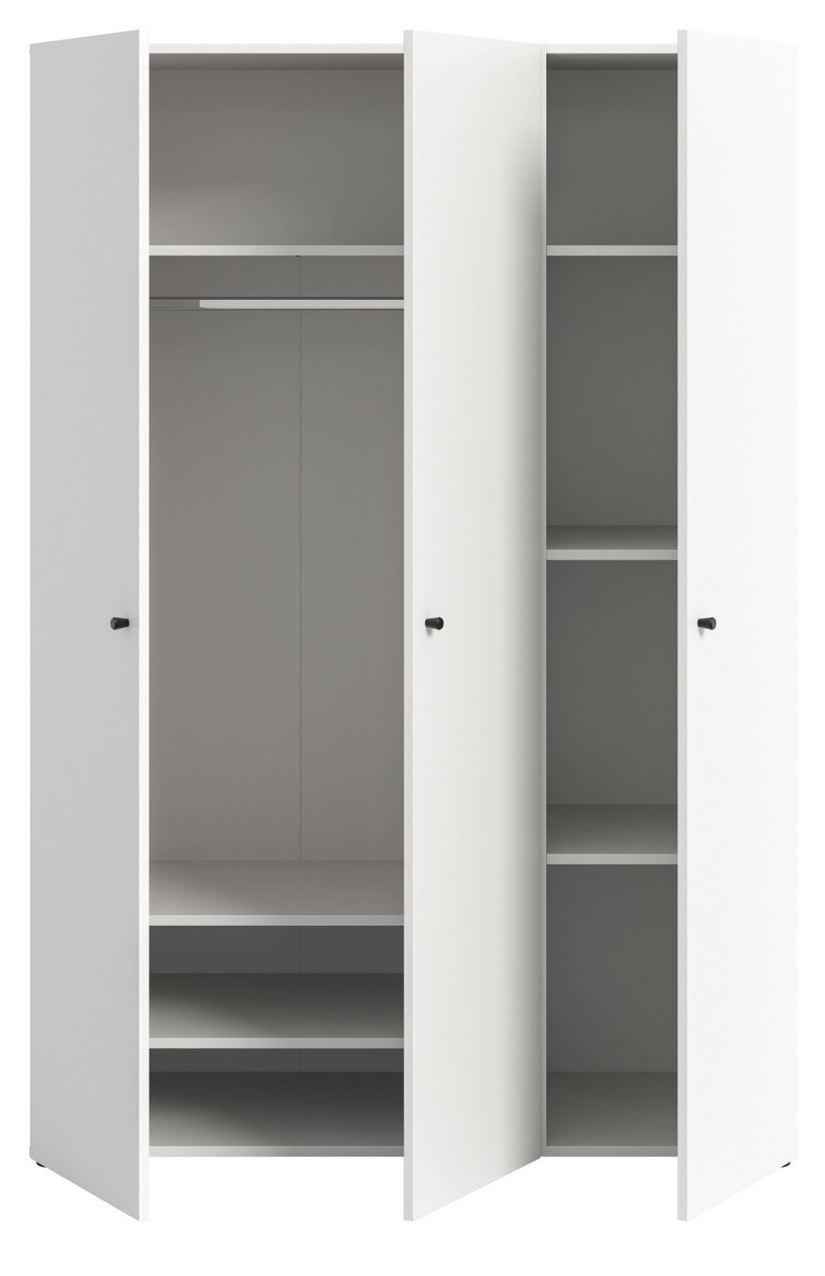 KLEIDERSCHRANK weiß 3-türig 120 cm, Drehtürenschrank mit Kleiderstange - Schwarz/Weiß, Holzwerkstoff/Kunststoff (120/176/51cm) - Inn.Furn
