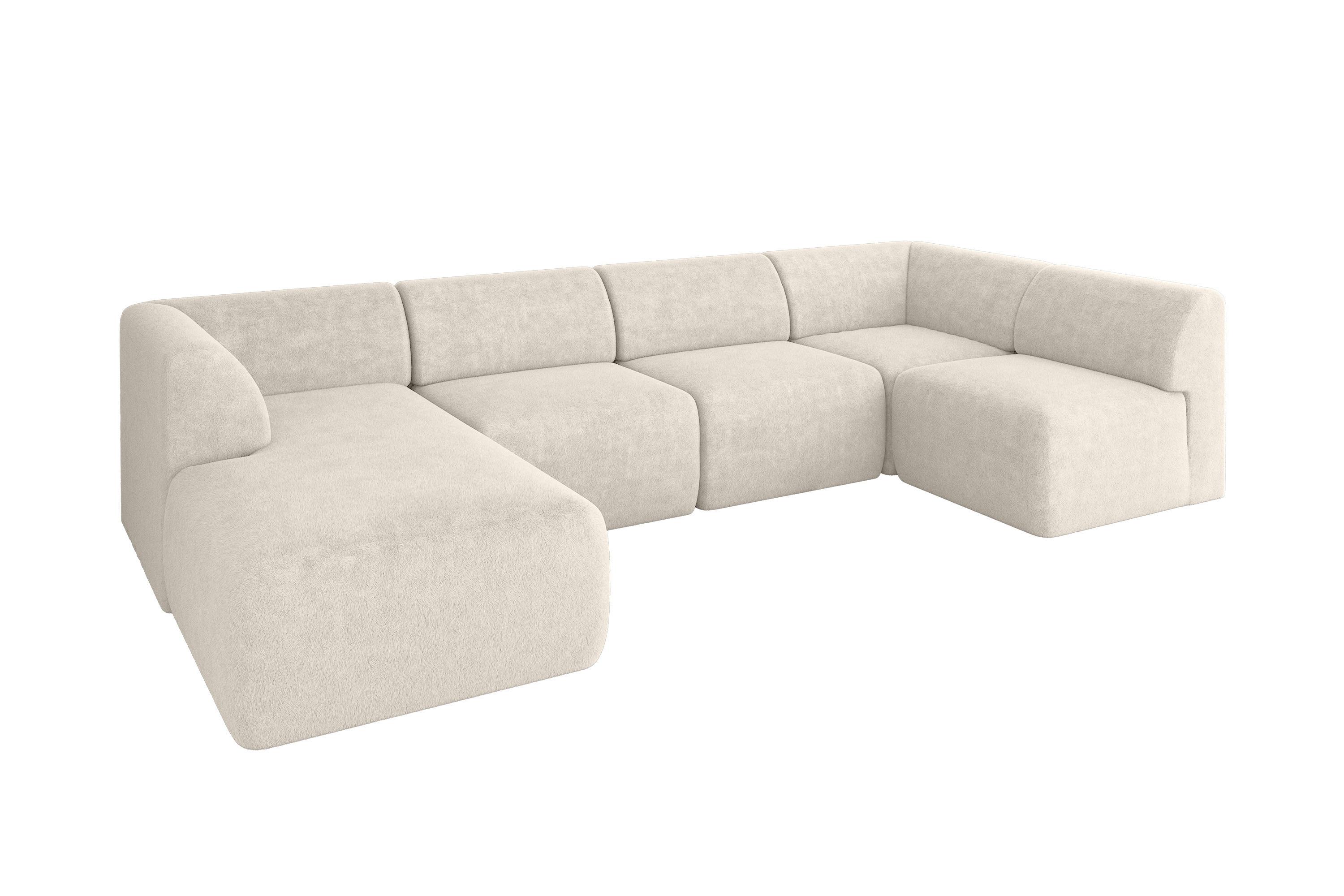 WOHNLANDSCHAFT Ottomane Links MOVO-L 345x180x78 cm Hellbeige Tissu - Sandfarben, Holzwerkstoff/Kunststoff (345/78/180cm) - ALTDECOR