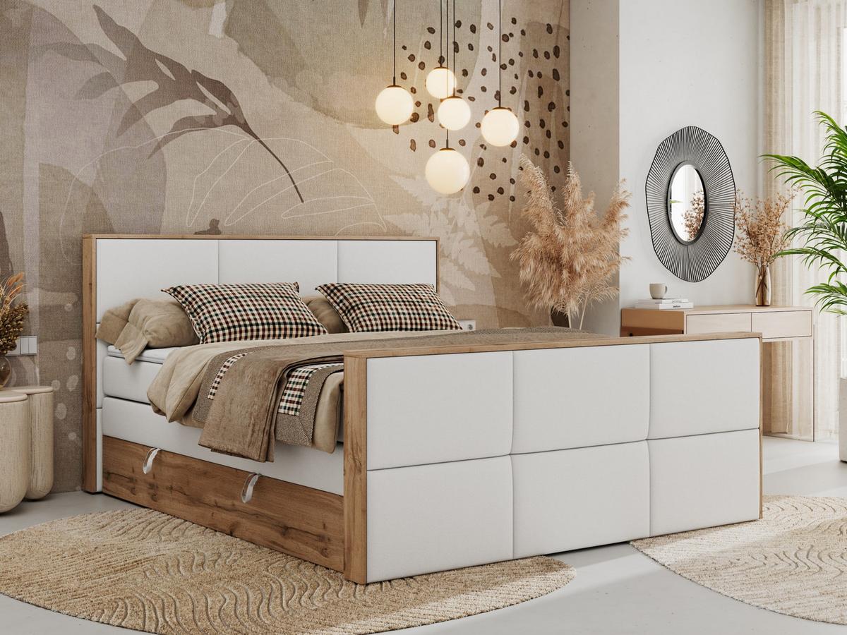 BOXSPRINGBETT ALBERO 2 KING DUO 160/200 Weiß Kunstleder - H4 - Weiß, Holz/Textil (160/200cm) - MKS