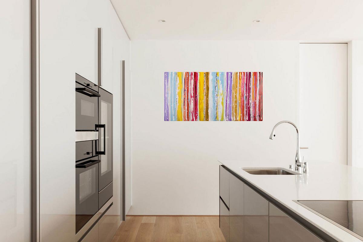 ACRYLBILD HANDGEMALT 120/60 cm - Blau/Gelb, Holz/Textil (120/60cm) - KUNSTLOFT