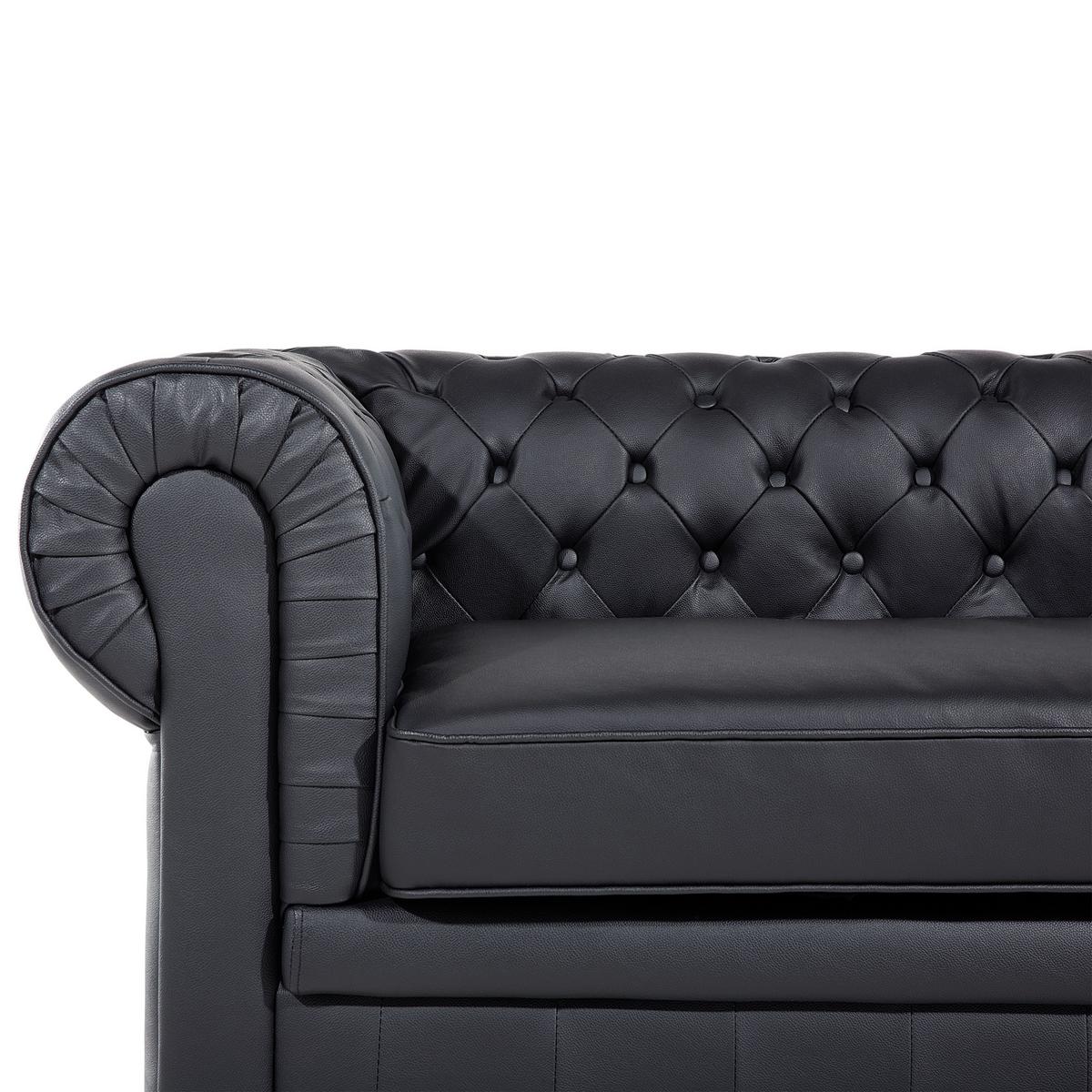 SOFA Leder Schwarz Chesterfield - Schwarz, Leder/Fell (195/70/75cm) - Beliani