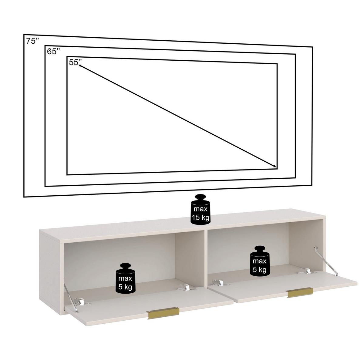 TV-HÄNGEBOARD Vena 2-türig, Weiß, 140 cm - Goldfarben/Weiß, Holzwerkstoff/Kunststoff (138.6/30/30cm) - Selsey