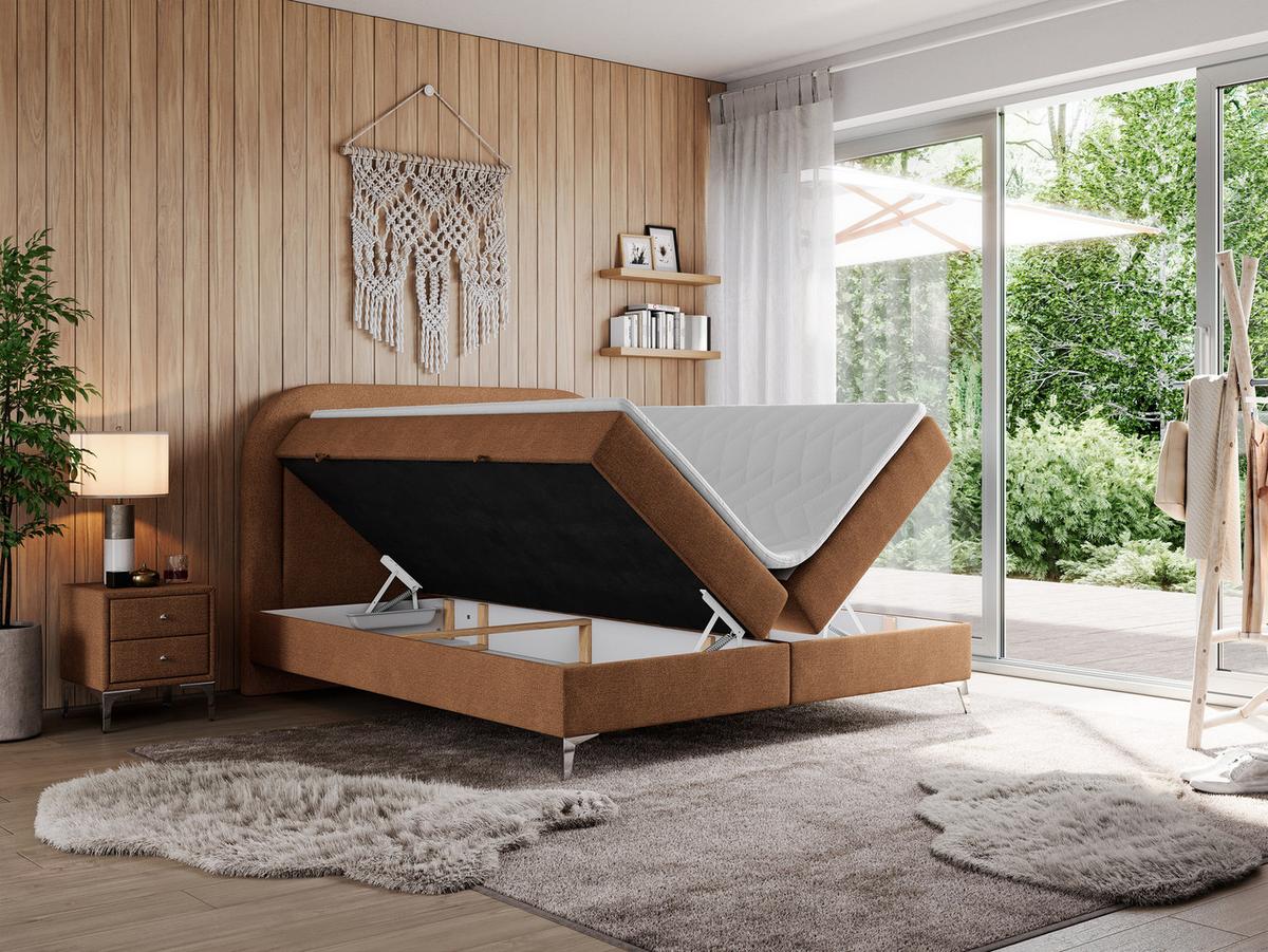 BOXBETT EIRA 180/200 Orange Struktur - H4 - Silberfarben/Orange, Holz/Textil (180/200cm) - MKS