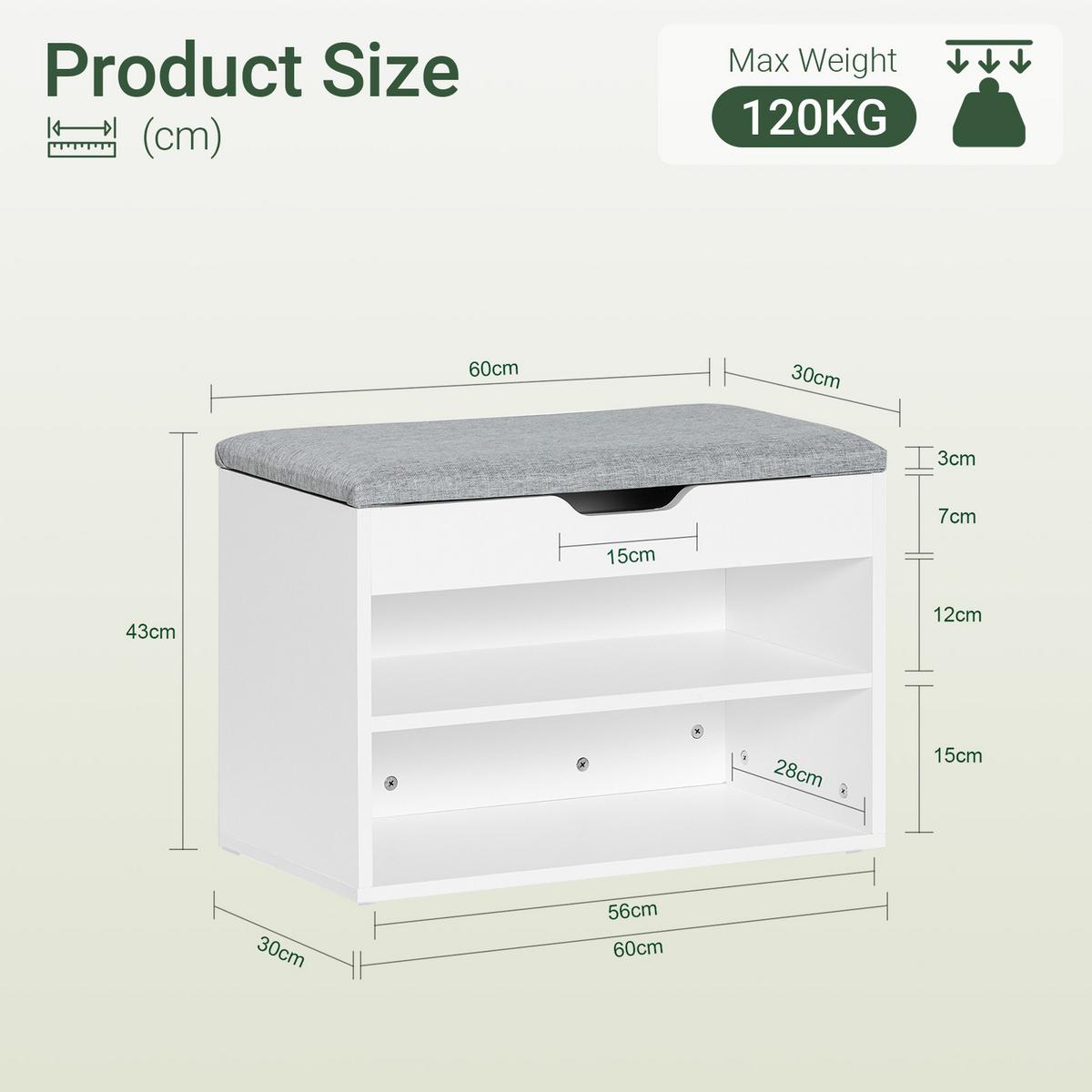 SCHUHBANK Grau - Grau, Holzwerkstoff (60/44/30cm) - SoBuy