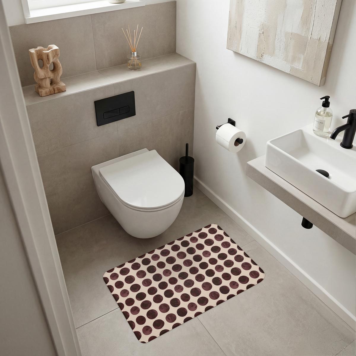 BADEMATTE Polka dots - Muster - Braun 80x50 cm - Bordeaux, Textil (80/50cm) - OnlyWow