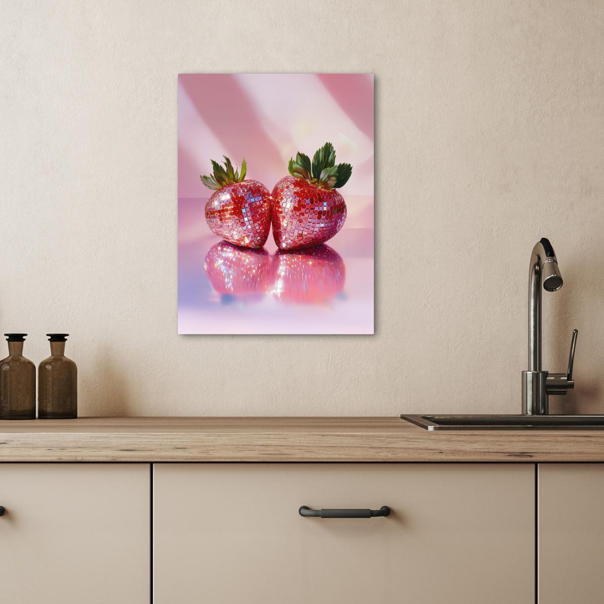 LEINWANDBILD Disco - Obst - Glitzer - Erdbeere Room Decor 30x40 cm - Pink, Textil (30/40cm) - MuchoWow