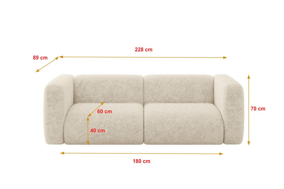 MODULARES Sofa 2-SITZER MIRA-S1 228x89x70 Creme cm Velours - Creme/Schwarz, Holzwerkstoff/Kunststoff (228/70/89cm) - ALTDECOR