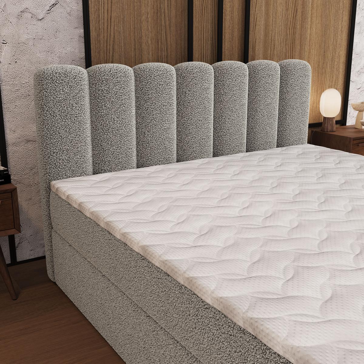 BOXBETT CELLA 140x200 cm mit Matratze und Topper - Hellgrau - Hellgrau, Holz (140/200cm) - MASSENO