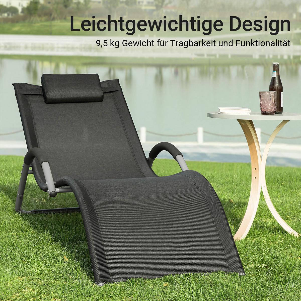 SONNENLIEGE Schwarz - Schwarz, Metall (63/67/172cm) - SoBuy