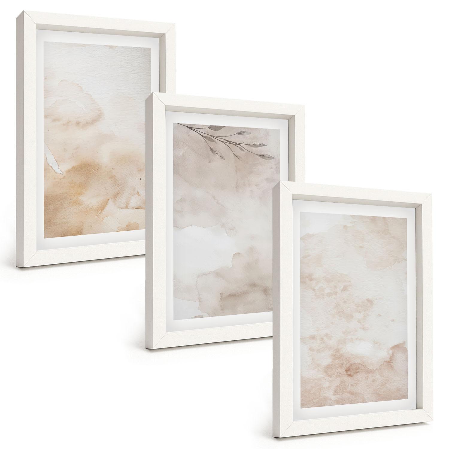 BILDER SET 3er Set - 20x30 cm Weißer Rahmen - Aquarell-Pastellblätter - Weiß, Kunststoff (20/30cm) - TULUP