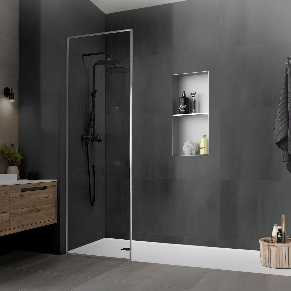 DUSCHNISCHE Silber 30/60 cm - Silberfarben, Metall (30/60/10cm) - LuxeBath