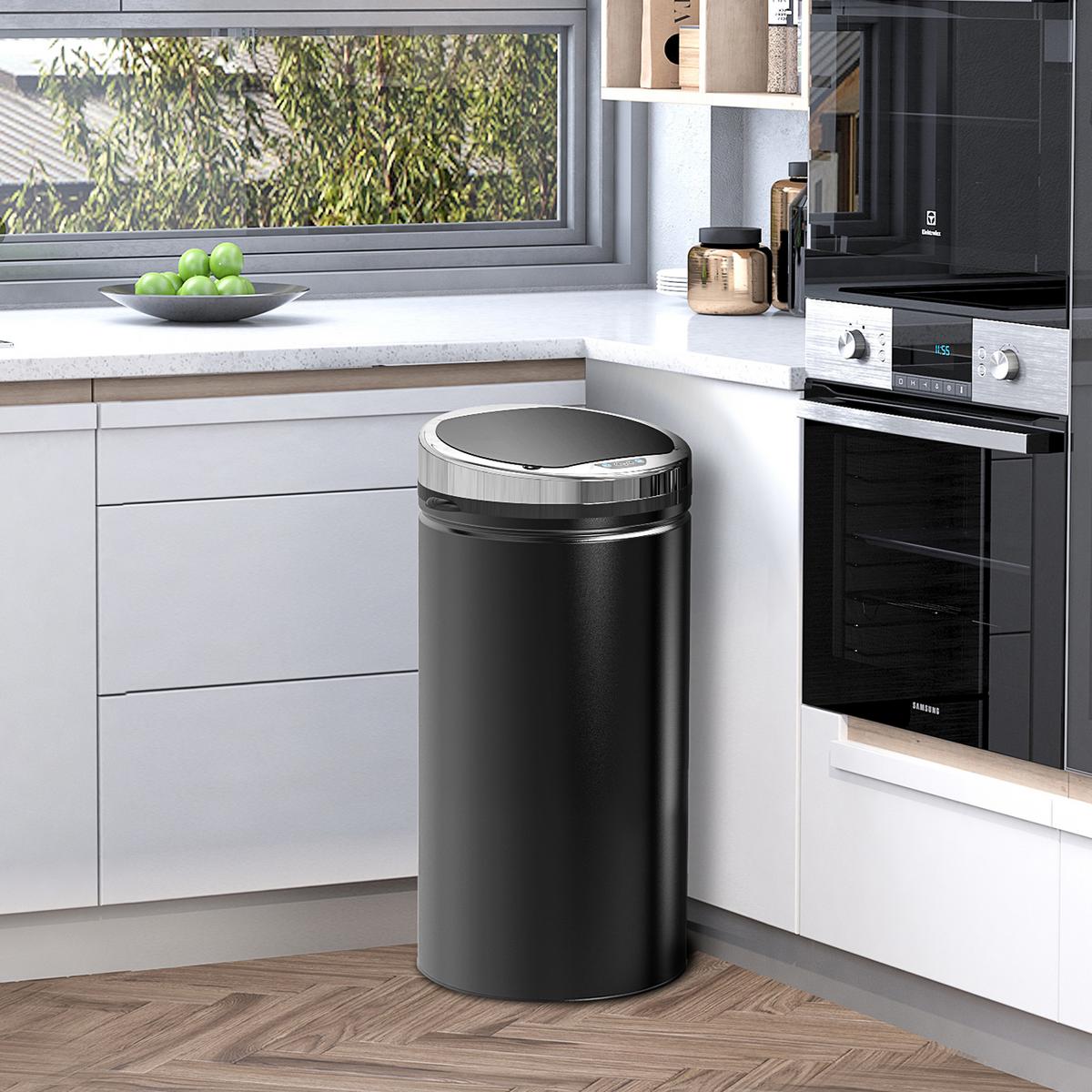 SENSOR-MÜLLEIMER 42L, Elektrisch Automatischer Abfalleimer mit Deckel, Rostfrei - Schwarz, Metall (30.5/68/30.5cm) - HOMCOM
