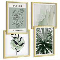 BILDER SET 4er Set - 50x50 cm & 40x60 cm Goldrahmen - Grün-beige Pflanzenmuster - Goldfarben, Kunststoff (50/50cm) - TULUP