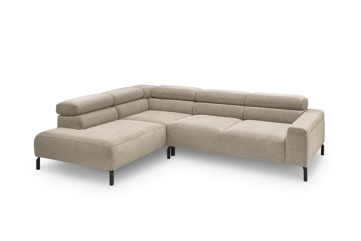 ECKSOFA MIT MOTORISCHEM SITZVORZUG DELIA Beige Cord Relaxfunktion - Beige/Schwarz, Textil/Metall (276/219cm) - KAWOLA