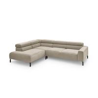 ECKSOFA MIT MOTORISCHEM SITZVORZUG DELIA Beige Cord Relaxfunktion - Beige/Schwarz, Textil/Metall (276/219cm) - KAWOLA
