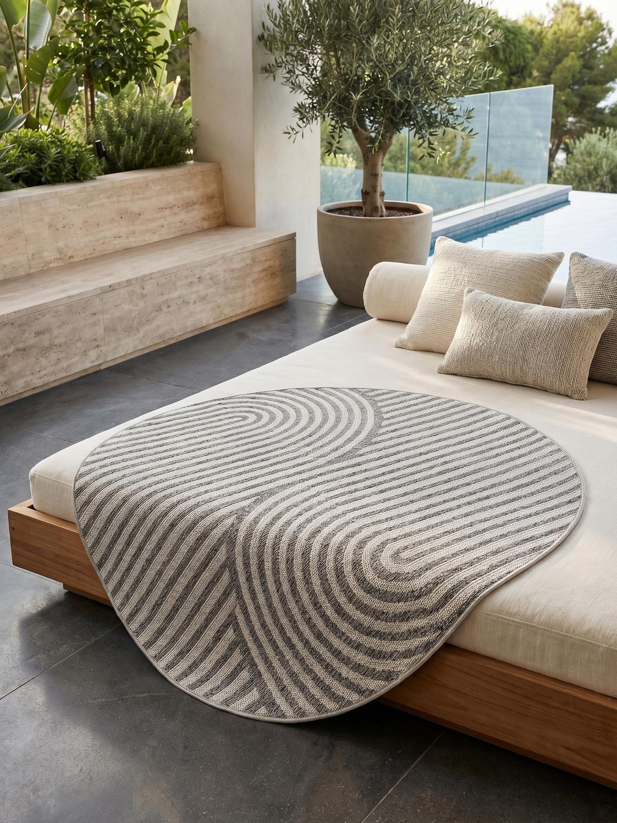 TEPPICH Outdoor VENTOUX in Grau, im Boho-Stil, Ø 200 cm - Grau, Textil (200/200cm) - KADIMA DESIGN
