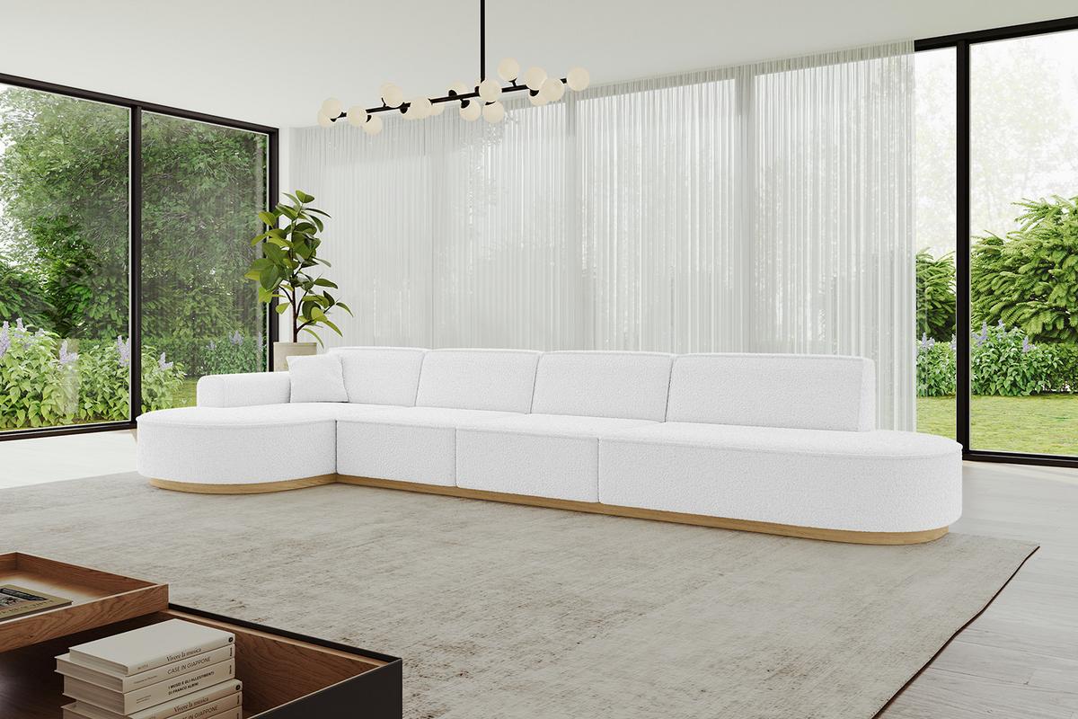 ECKSOFA Ottomane Links MARI-L3-v2 - 413x171x83 cm Weiß Bouclé - Weiß, Holzwerkstoff/Textil (413/171cm) - ALTDECOR