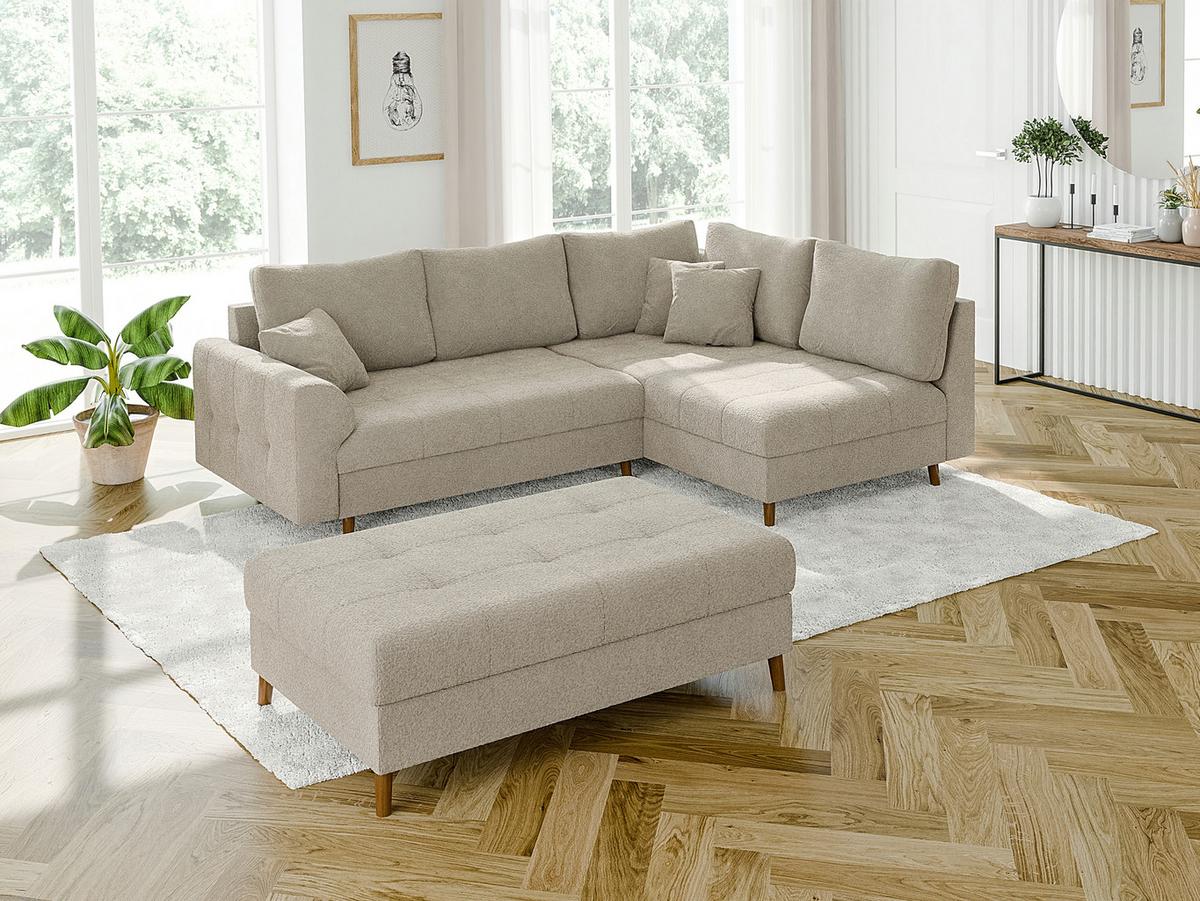 ECKSOFA inkl. Hocker Henrik Beige Boucle - Ottomane rechts - Beige/Braun, Holz/Textil (231/161cm) - S-Style