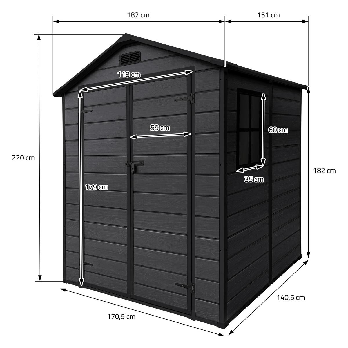 GARTENHAUS Kunststoff mit Boden 5m³ 151x182x220 cm Dunkelgrau - Dunkelgrau, Kunststoff (182/220/151cm) - ECD-Germany