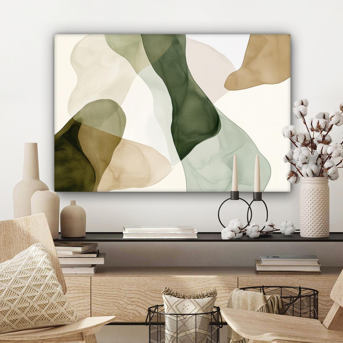 LEINWANDBILD Japandi - Abstrakt - Grün Gemälde 60x40 cm - Salbeigrün, Textil (60/40cm) - MuchoWow