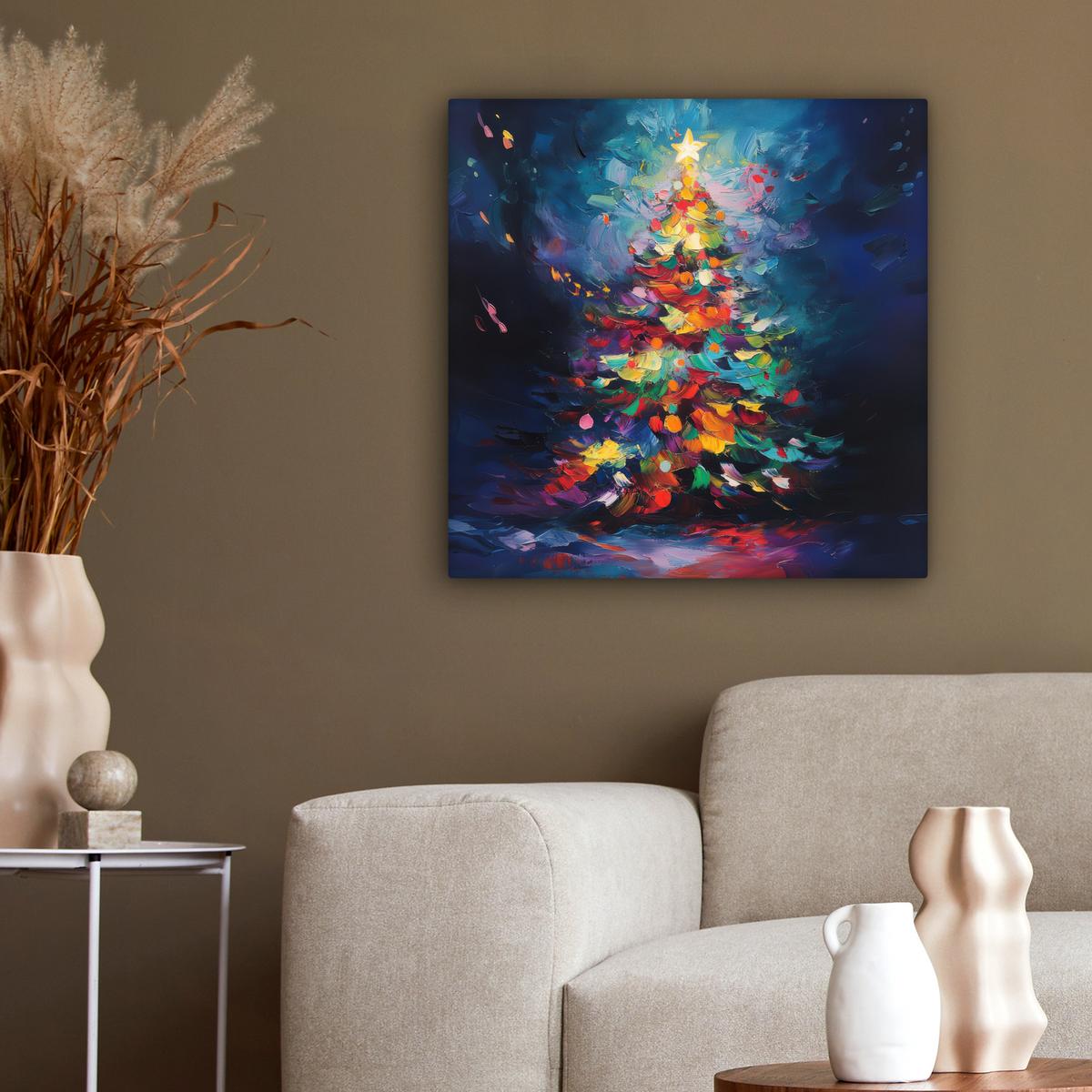 LEINWANDBILD Weihnachtsbaum - Weihnachten - Abstrakt - Farbenfroh Wandbild Wohnzimmer 50x50 cm - Multicolor, Textil (50/50cm) - MuchoWow
