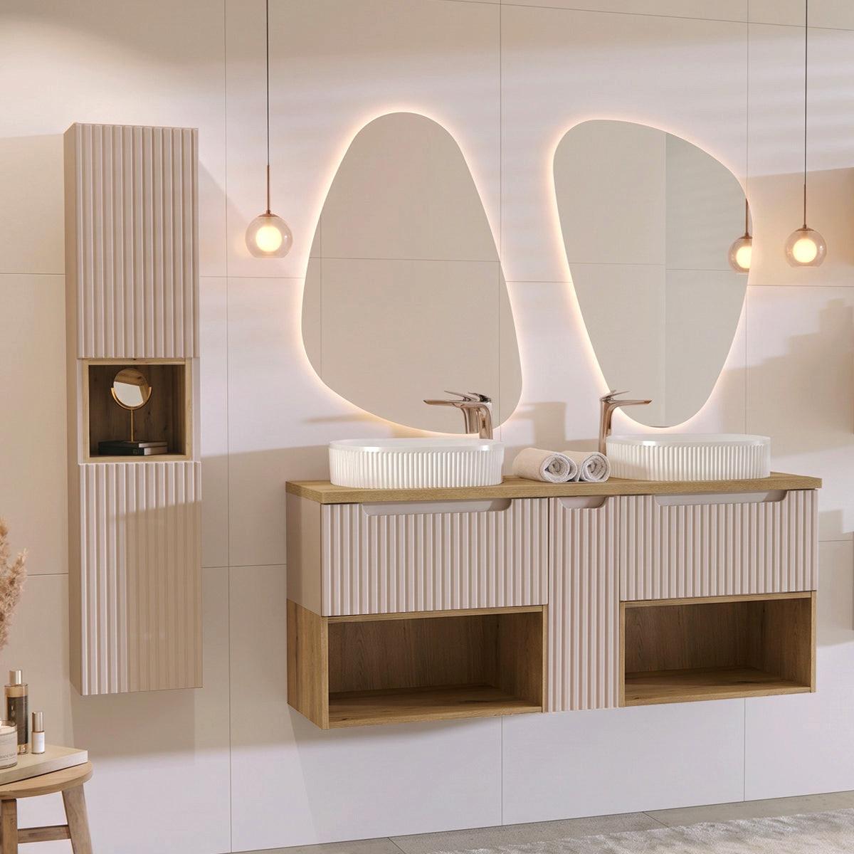 BADMÖBEL 140.4cm Riva 2er-Set Kaschmir - Beige, Holzwerkstoff (140.4/60/40cm) - Petits-meubles