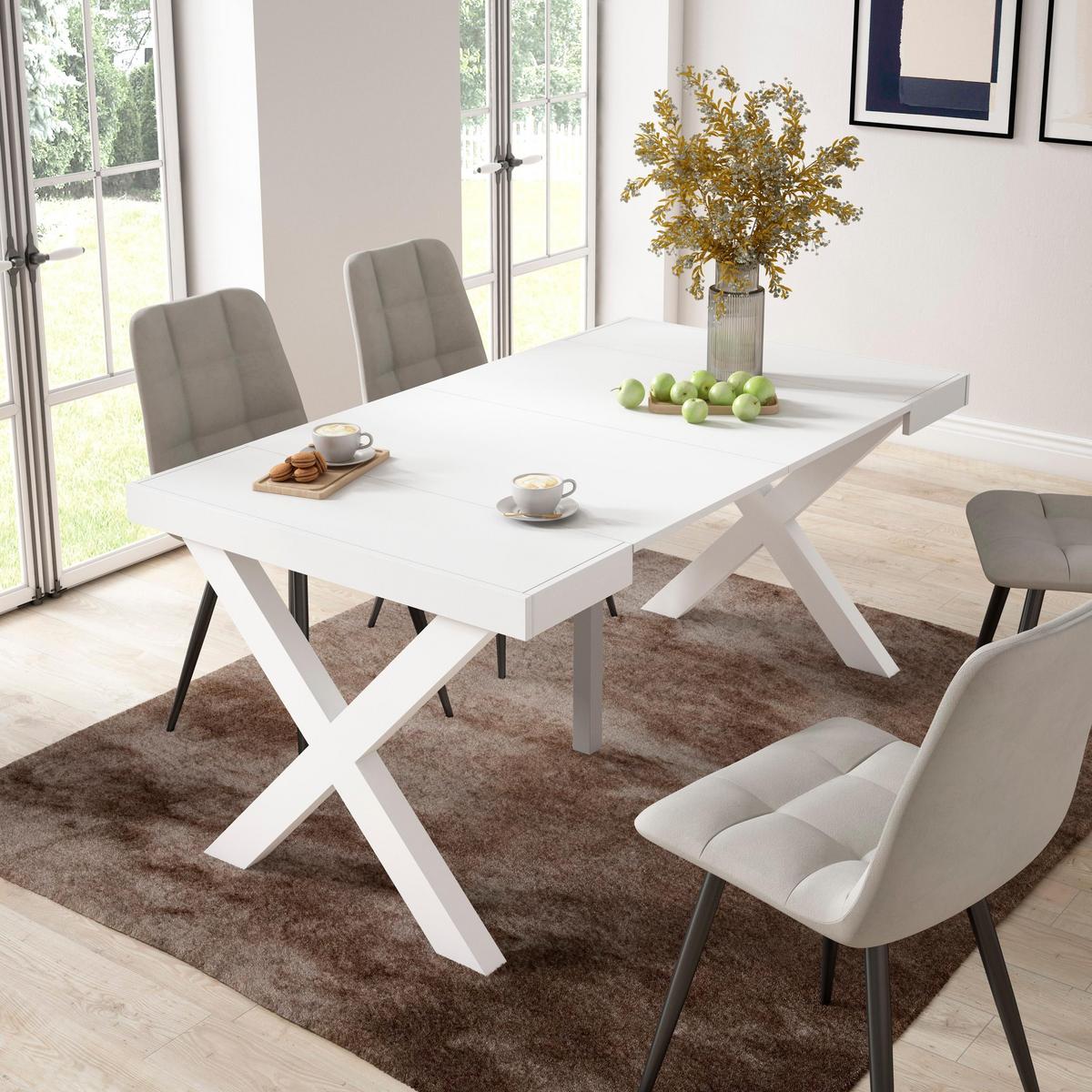 KONSOLENTISCH ausziehbar 58 bis 160cm, für 8 Gäste, weiß, 90/58/73cm - Weiß, Holzwerkstoff (90/160/73cm) - Skraut Home