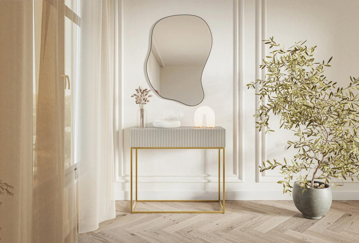 KONSOLENTISCH Veldio Graubeige mit goldenen Beinen 90 cm - Taupe/Greige, Holzwerkstoff/Metall (35.6/90/79cm) - Selsey