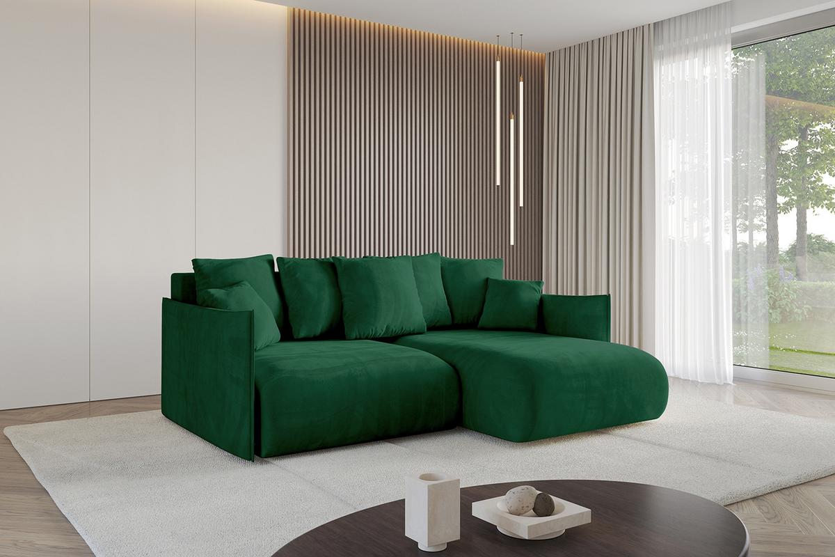 ECKSOFA Ottomane rechts ONESK-L 216x177x72 Grün Velours - Grün, Holzwerkstoff/Kunststoff (177/216cm) - ALTDECOR