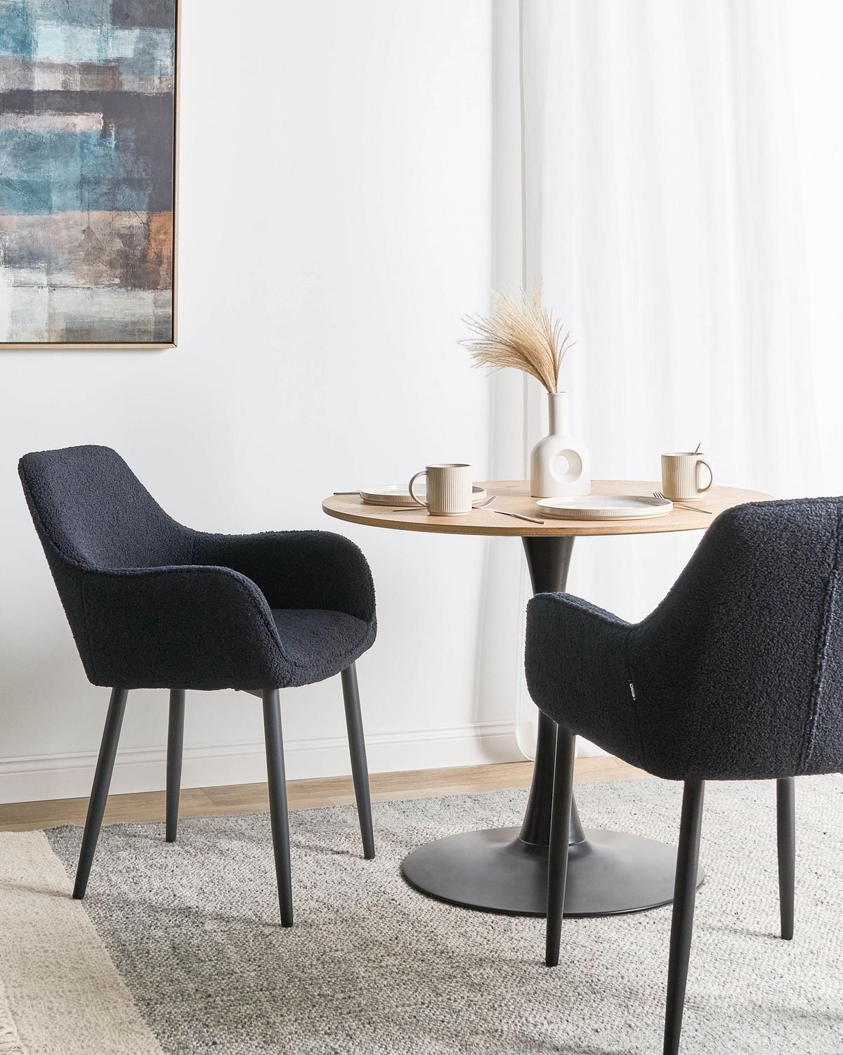 ESSZIMMERSTUHL 2er-Set Bouclé Schwarz Alden - Schwarz, Textil (59/85/61cm) - Beliani