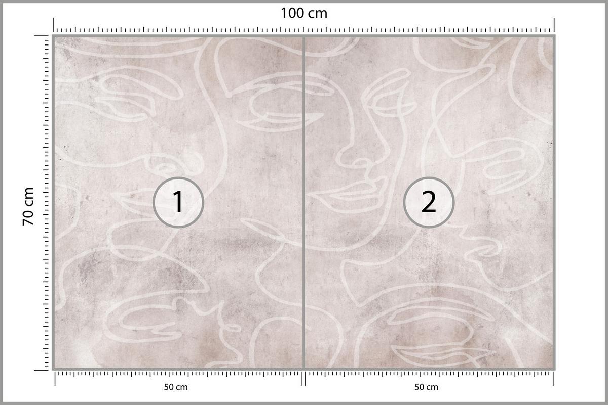 FOTOTAPETE für Schlafzimmer Abstrakte Gesichter Beton 100x70 - Beige/Braun, Papier (100/70cm) - Muralo