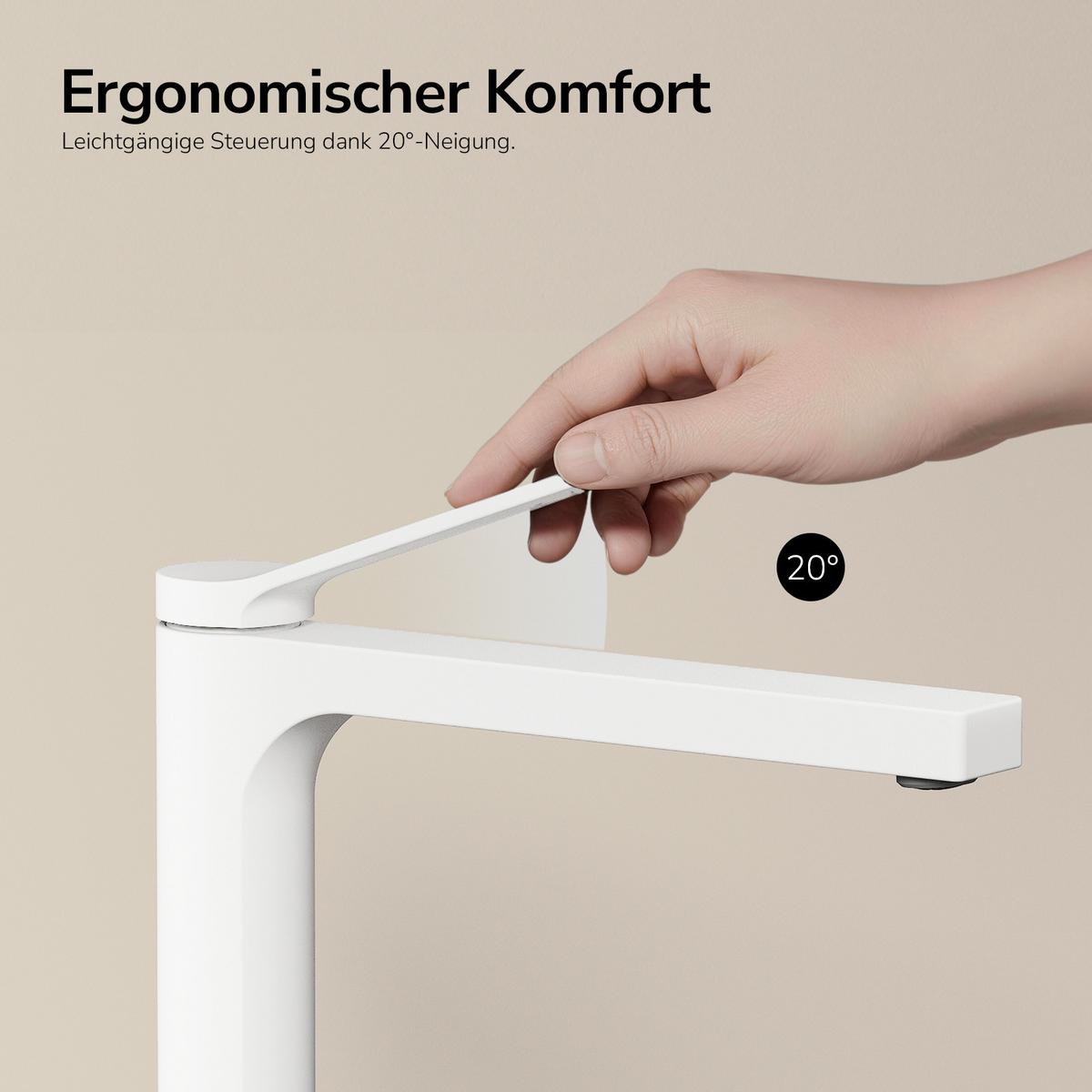 WASCHTISCHARMATUR mit Zertifiziertem Filterelement Weiß Matt Hoher Stil - Weiß, Metall (23.3/4.6/33.5cm) - EMKE