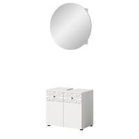 BADMÖBEL-SET weiß Hochglanz 2-teilig 70 cm, Komplettset mit 3D-Struktur - Weiß Hochglanz, Glas/Holzwerkstoff (70/187/37cm) - Inn.Furn