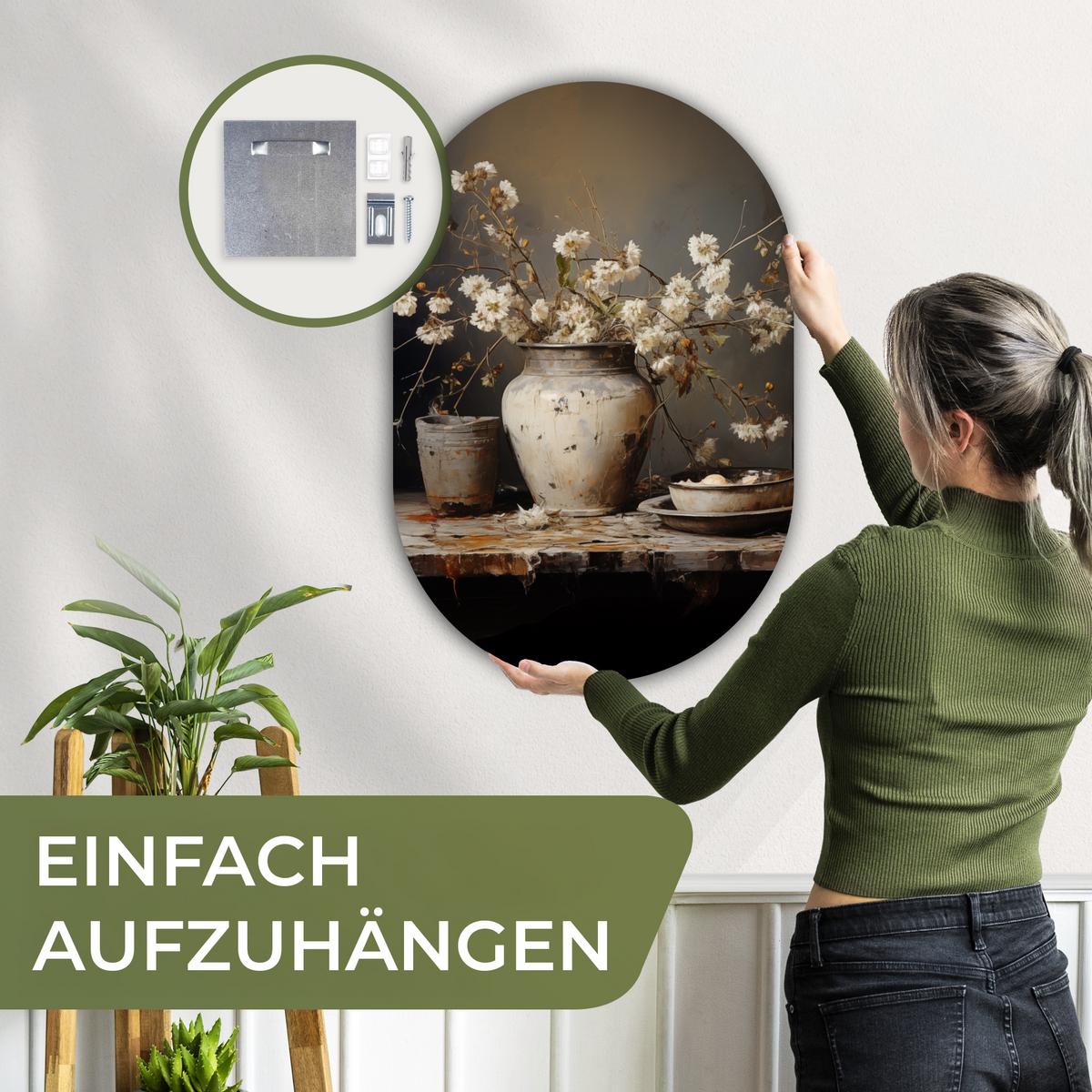 WANDBILD Stilleben - Blumen - Blumenstrauß - Vase - Wein Wanddeko Schlafzimmer 60x90 cm - Ecru, Kunststoff (60/90cm) - MuchoWow