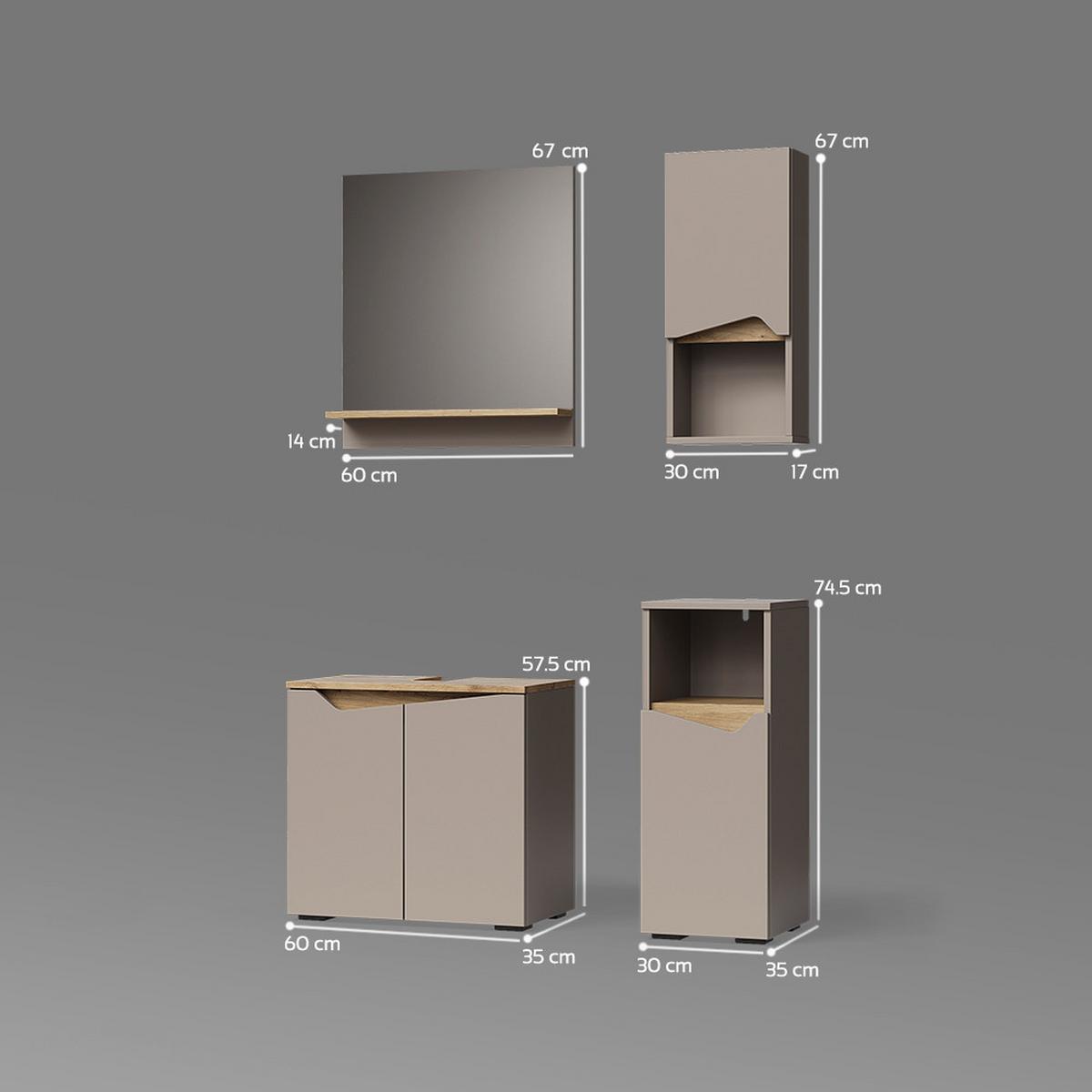 BADMÖBEL-KOMBINATION Timavo Greige 4 Teile - Greige, Holzwerkstoff (60/57/35cm) - Livinity®