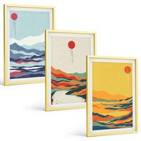 BILDER SET 3er Set - 40x60 cm Goldrahmen - Abstraktion von farbenfrohen Bergen und Flüssen - Goldfarben, Kunststoff (40/60cm) - TULUP