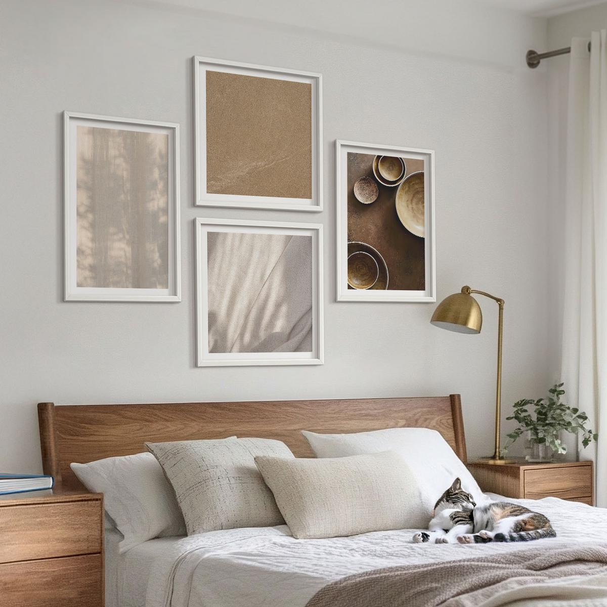 BILDER SET 4er Set - 50x50 cm & 40x60 cm Weißer Rahmen - Strukturen, Texturen, Minimalismus - Weiß, Kunststoff (50/50cm) - TULUP