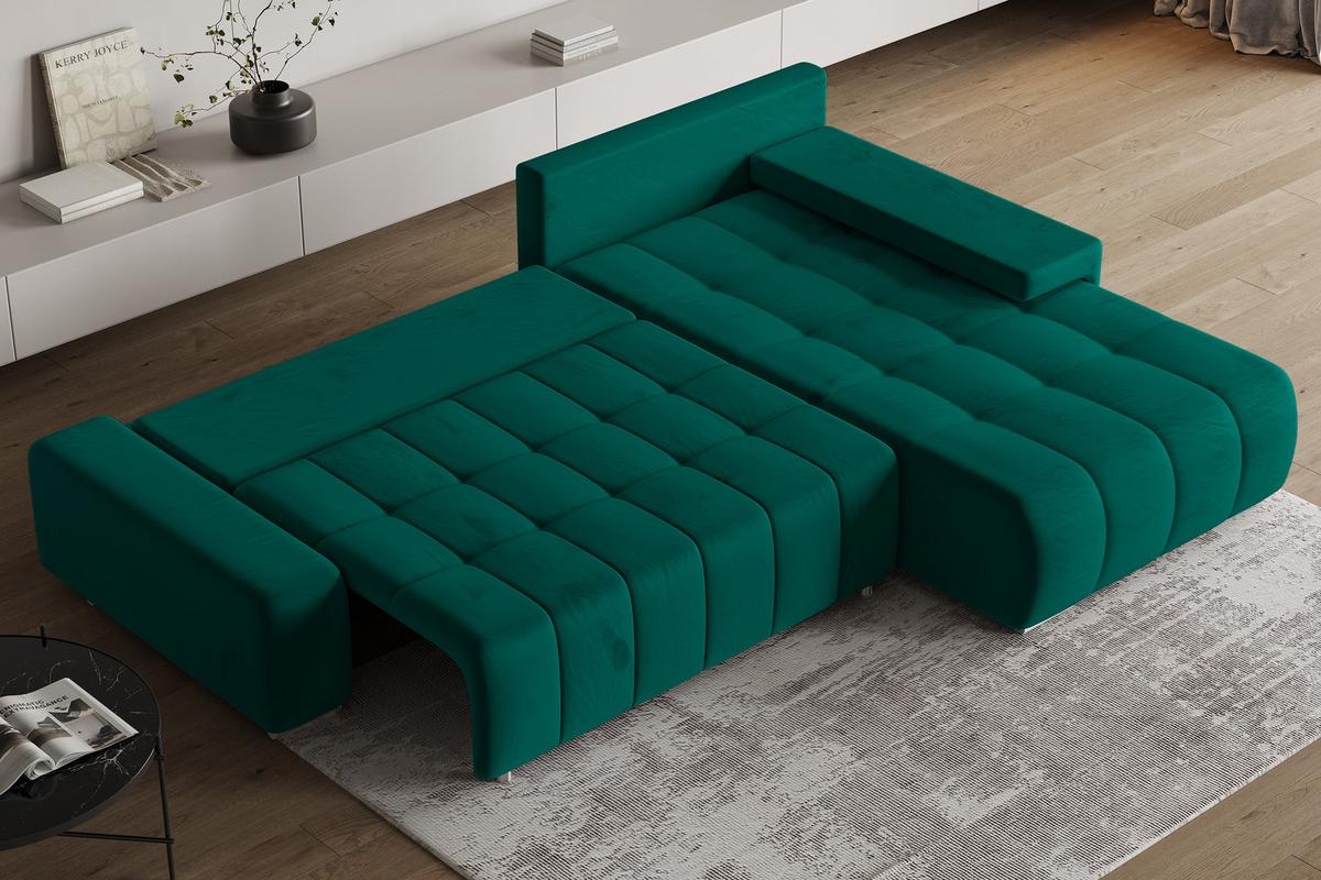 ECKSOFA ALESE R-S Grün Velours-Stoff mit Schlaffunktion - Silberfarben/Grün, Holz/Textil (265/185cm) - MASSENO