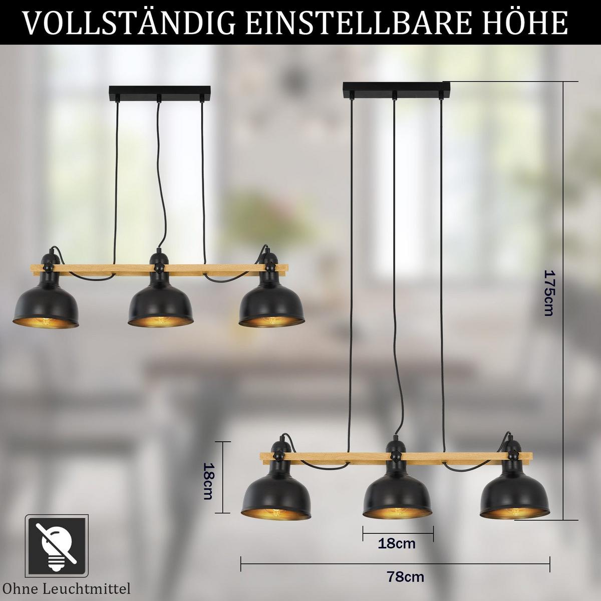 PENDELLEUCHTE Thilo 3-flammig 78/18/175 cm - Schwarz, Metall (78/18/175cm) - Nettlife