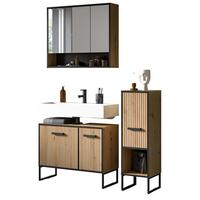 BADMÖBEL-SET 3-teilig Eiche Artisan, schwarz 125 cm, Badkombination mit Soft-Close - Schwarz/Eiche Artisan, Glas/Holzwerkstoff (125/192/36cm) - Inn.Furn