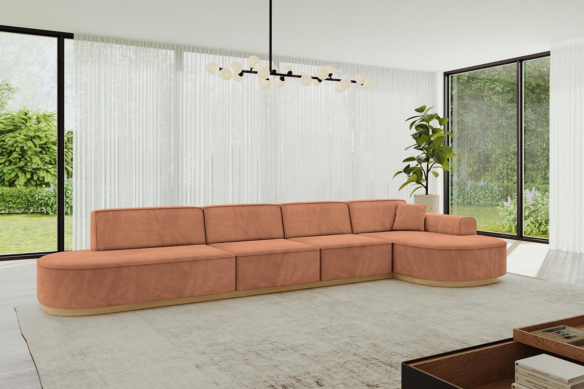 ECKSOFA Ottomane Rechts MARI-L3-v2 - 413x171x83 cm Orange Velours - Orange, Holzwerkstoff/Textil (171/413cm) - ALTDECOR