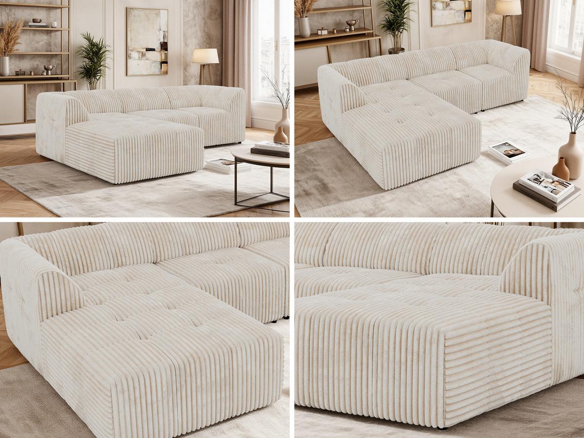 ECKSOFA VORITA L 3M - Beige Cord - Links Seite - Beige/Creme, Kunststoff/Textil (267/176cm) - MKS
