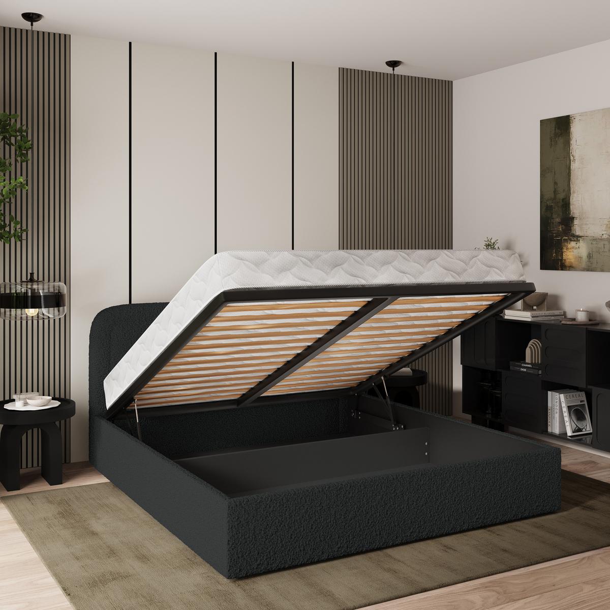 POLSTERBETT BENIRA Q 180x200 cm mit Bettkästen - Schwarz - Schwarz, Holz (180/200cm) - MASSENO