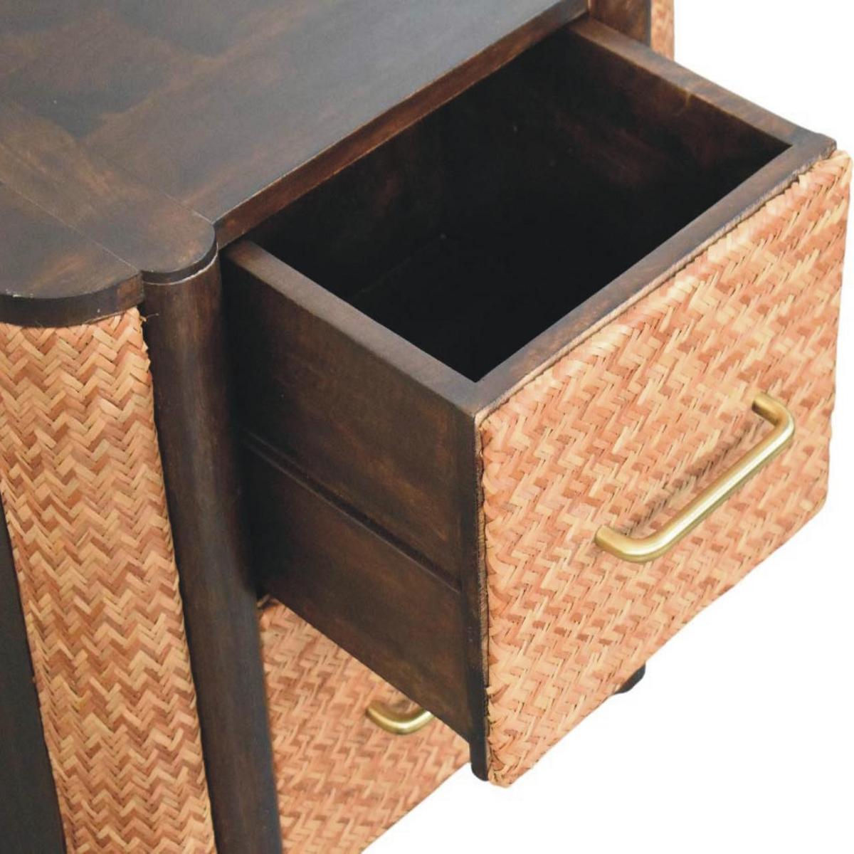 NACHTKASTEN Havana Geflechtfront, 2 Schubladen, Braun - Hellbraun/Messingfarben, Holz/Metall (50/50/38cm) - Artisan Furniture