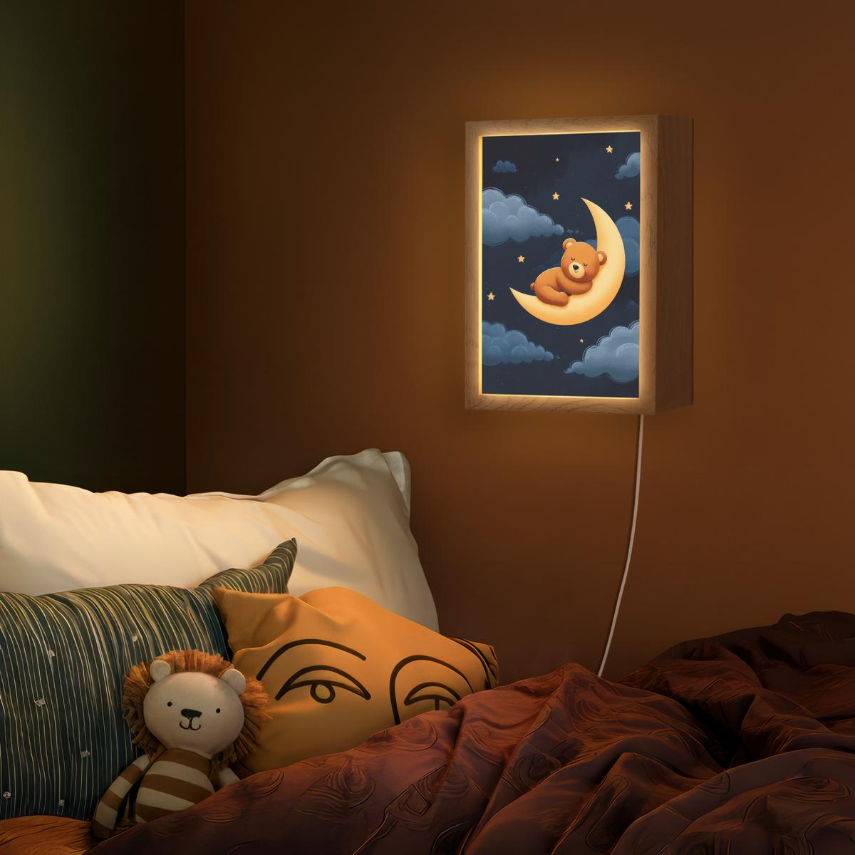 WANDLEUCHTE Teddybär - Mond - Wolken - Sterne 20x30 cm - Dunkelblau, Holzwerkstoff (20/30/8cm) - OnlyWow