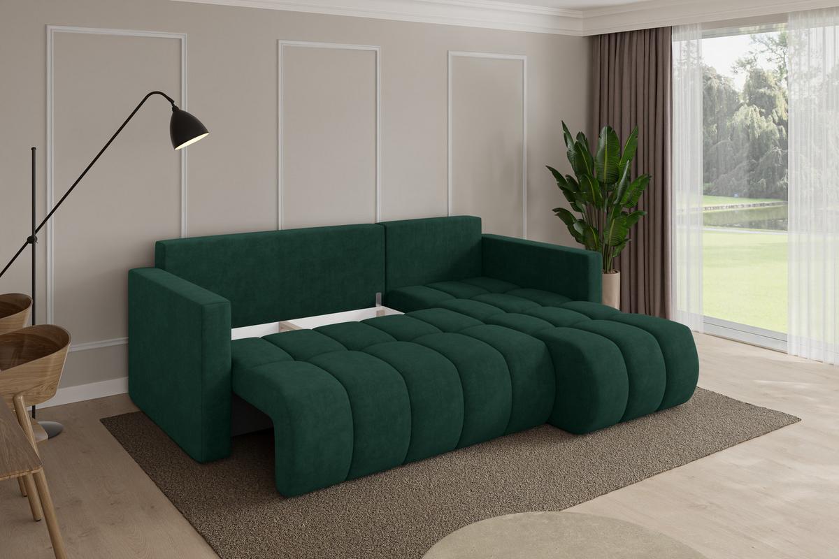 ECKSOFA mit Schlaffunktion Ottomane Rechts GARD-L 226x146x85 Grün Velours - Schwarz/Grün, Holzwerkstoff/Kunststoff (226/146cm) - ALTDECOR