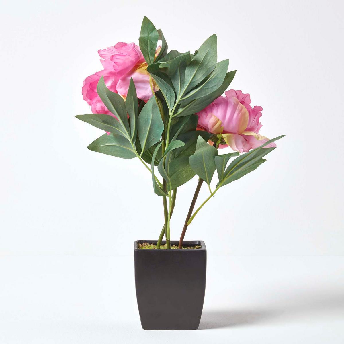 KUNSTBLUME Pfingstrose rosa im Deko-Topf, 46 cm - Rosa, Kunststoff (46cm) - Homescapes