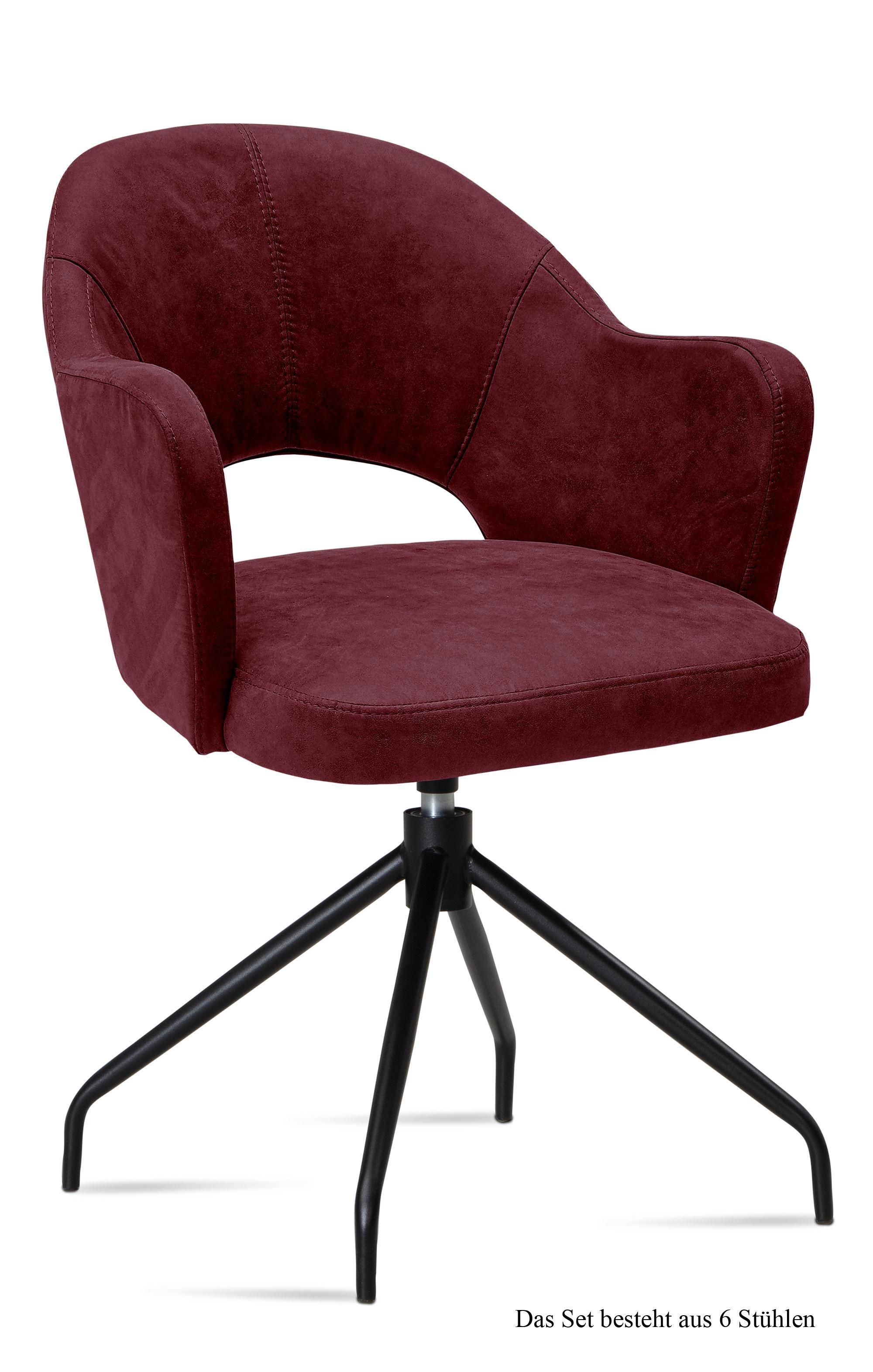 ARMLEHNSTUHL drehbar (6er-Set) Dorcas 59x87x61 Schwarz/Marsala - Brombeere/Schwarz, Kunststoff (61/87/59cm) - 58aufmkessel