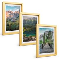 BILDER SET 3er Set - 20x30 cm Goldrahmen - Berglandschaft See Brücke - Goldfarben, Kunststoff (20/30cm) - TULUP